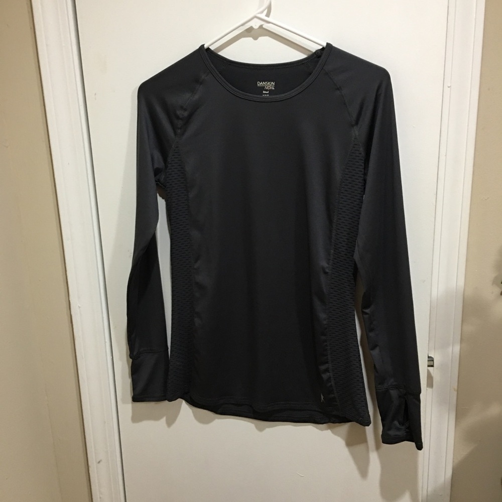 Danskin Dark Charcoal Black Long Sleeve Athletic Tee with Mesh Panels